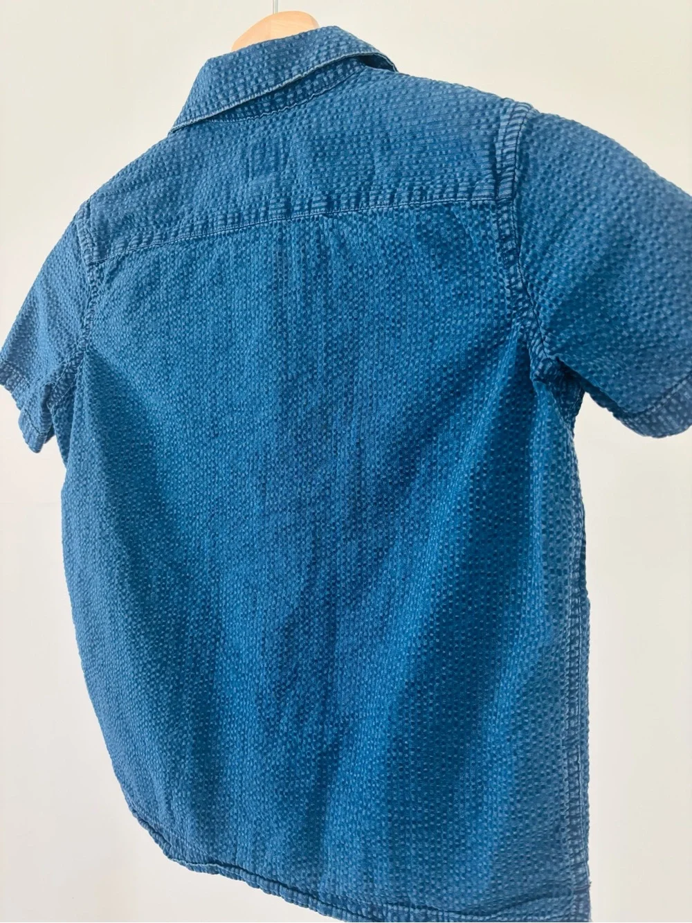 GAP Kids Indigo Textured Short-Sleeve Button-Down Shirt | 100% Cotton